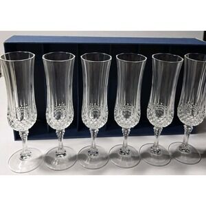 Vintage Cristal d'Arques Longchamp Lead Crystal Champagne Flutes Set of 6 France
